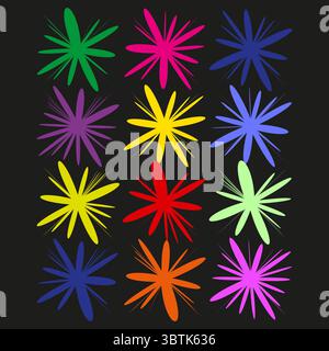 Abstract star bursts. Colorful vivid shapes. Festive radiant elements. Vector decorative symbols Stock Vector
