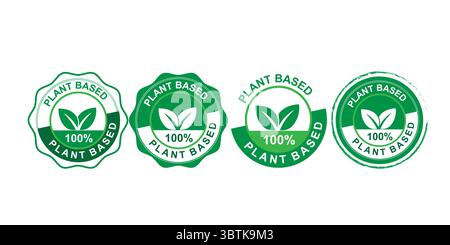 Vegan Friendly 100 Percent Plant Based Icons for Packaging Use Stock Vector