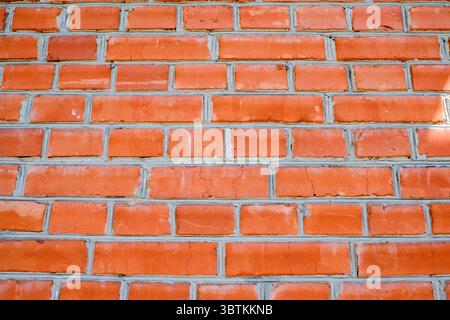 Background from a red brick wall macro photo on a summer sunny day Stock Photo