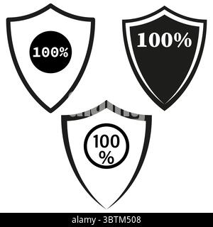 Security shield icons. Protection emblem set. Assurance percentage Vector. Trust symbol collection Stock Vector