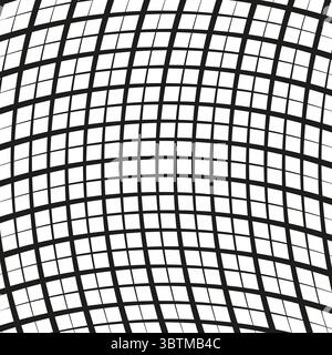 Warped grid pattern. Distorted line design. Optical illusion Vector. Curved mesh background Stock Vector
