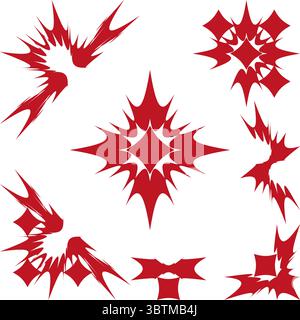 Explosive shape elements. Burst geometric Vector. Abstract dynamic background. Red sharp illustration Stock Vector