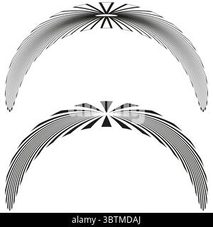 Geometric fan elements. Radial striped Vector. Abstract burst shapes. Monochrome graphic collection Stock Vector