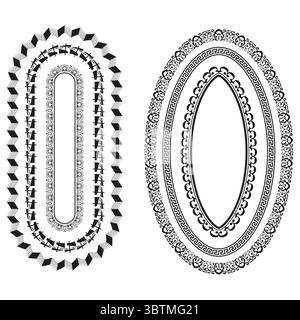 Oval pattern frames. Decorative ethnic borders. Ornate abstract textures. Vector design elements Stock Vector