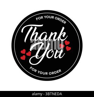 Thank You For Your Order - Black Circle Hearts Sticker Stock Vector