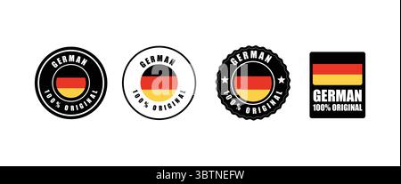 German 100% Original Product Badges - Flag & Quality Seals Stock Vector