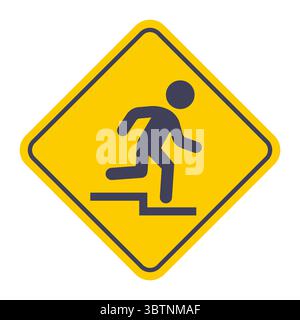 Caution stairs down yellow sticker. flat illustration. Stock Vector