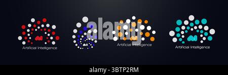 AI abstract logos with colorful neural dot networks. Modern tech, smart innovation, futuristic branding. Suitable for startup identity, AI software Stock Vector