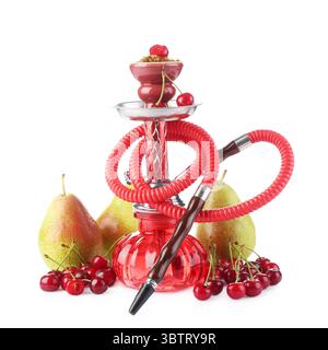 Hookah with different fruits isolated on white Stock Photo