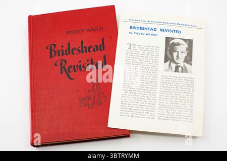 Vintage copy of Evelyn Waugh's Brideshead Revisited with a promotional review insert. Stock Photo
