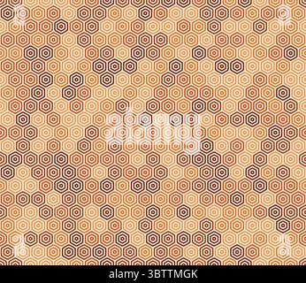 Geometric template background. Bold rounded stacked hexagon cells. Orange color tones. Hexagon geometric shapes. Seamless pattern. Stock Vector