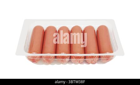 Boiled Sausages in pack isolated on white background Stock Photo