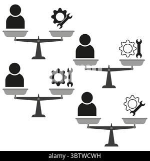 Balance scale icons. People gear concept. Work life equilibrium. Vector human process. Stock Vector