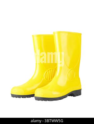Yellow rubber boots isolated on white background Stock Photo