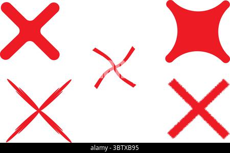Minimalist red cross icon vector set with geometric thin line and filled style for interface design Stock Vector