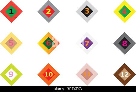 Bright multicolored numbered diamond tiles vector set for infographics and educational game levels Stock Vector