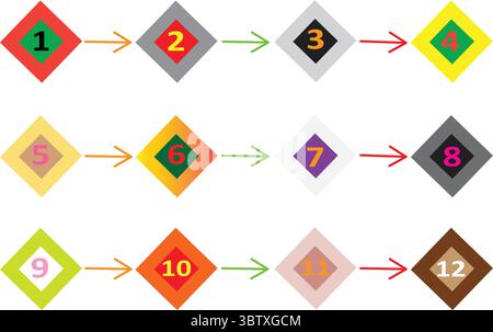 Modern arrow direction infographic tiles vector set with vibrant diamond shapes for flowchart and process UI Stock Vector