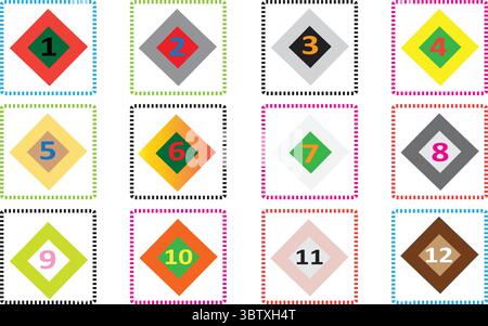 Editable diamond icons vector with digits and highlights for progress indicators and game dashboard Stock Vector