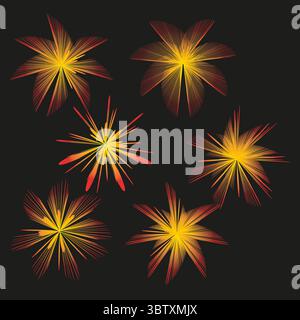 Abstract splash patterns. Burst Vector elements. Explosive graphic illustration. Golden red background. Stock Vector