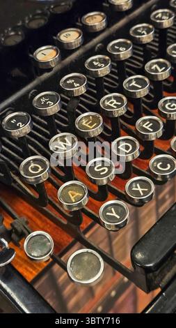 Ancient typewriter, manual old typewriter in Brown and Black. High quality photo Stock Photo