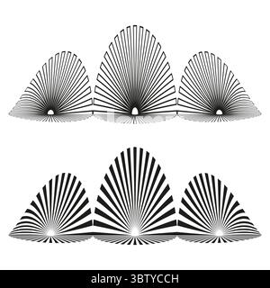 Geometric fan elements. Radial striped Vector. Abstract burst shapes. Monochrome graphic collection. Stock Vector