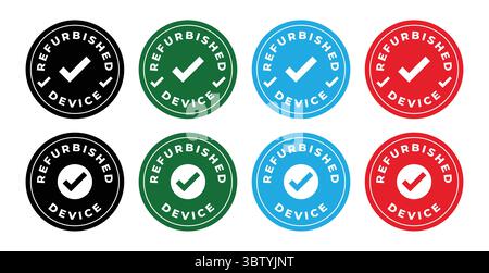 Refurbished Device Round Stamp Icon Set Stock Vector