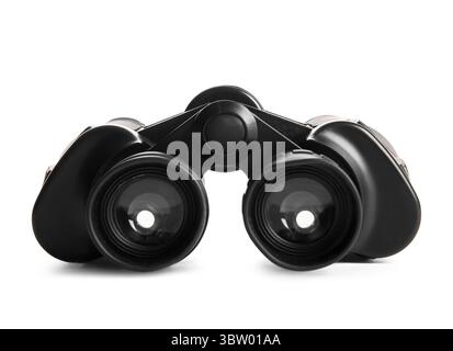 Black modern binoculars on white background Stock Photo