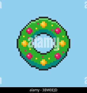Pixel art Christmas Wreath game asset design Stock Vector