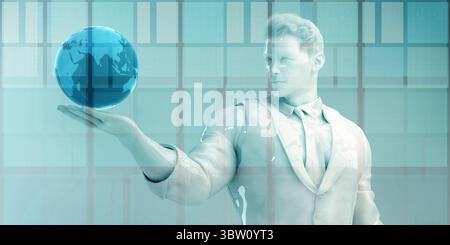 Global Integration Network with World Map as Art Stock Photo