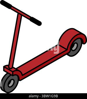 Ride icon, simple and cute isometric line drawing icon of a kickboard, Vector Illustration Stock Vector