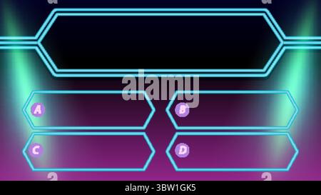 Vector illustration of a game show interface with neon outlines and gradient background, ideal for digital media and presentations Stock Vector