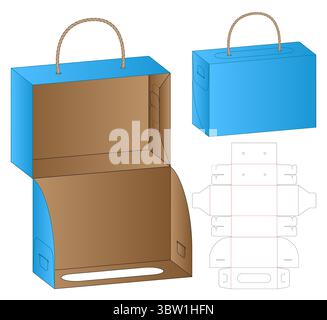 Packaging Box with Rope Handle – Dieline Layout and Template Design Stock Vector