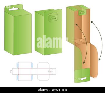 Hanging Box Dieline Flat Template with Cut and Fold layout Stock Vector