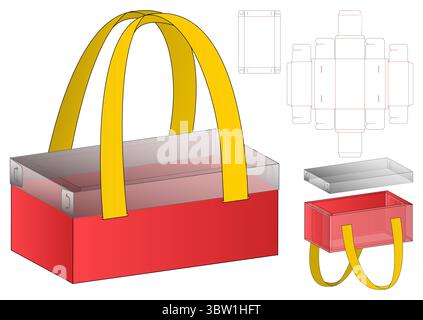 Packaging Dieline Template Flat Box Layout with Handle and Foldable Stock Vector