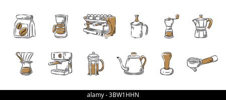 Coffee hand drawn icon collection. Set 3 of 3. Editable stroke. Vector illustration. Stock Vector