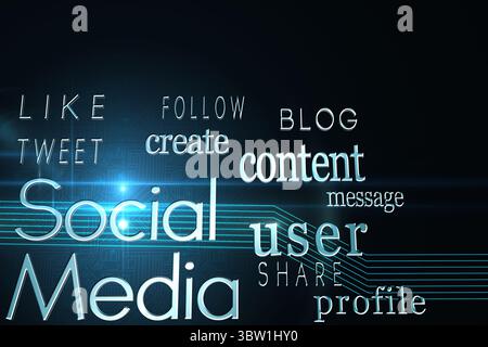 Social media buzzwords on black background Stock Photo