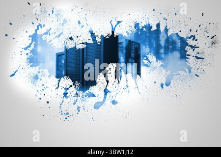 Splash on wall revealing server tower Stock Photo