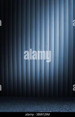 Flat design is placing corrugated metal panels under cool blue light on textured floor in interior Stock Photo