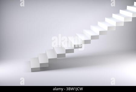 White floating stairs are ascending diagonally in flat minimalist design with gradient background Stock Photo