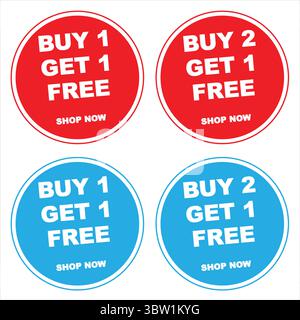 Buy 1 Get 1 Free Promotion Banner – Editable Circle Icon Vector with Offer Badge for Social Media and Marketing Stock Vector