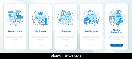 Steps in capacity management processes blue onboarding mobile app screen Stock Vector