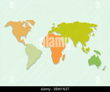Eco background with world map in paper cut style. Cutout Paper Earth continents. Ecology, global ecological resource, go green, zero waste concept. En Stock Photo