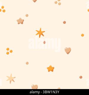 Seamless Bohemian baby pattern with tiny elements - hearts, circles and stars. Stock Vector
