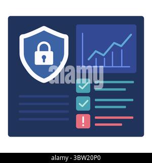 Data dashboard shows stats and checks Stock Vector