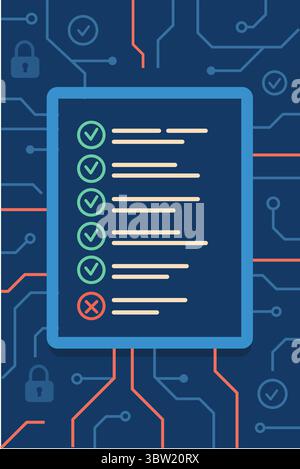 Completed tasks checklist on digital backdrop Stock Vector
