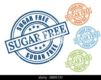A Sugar Free Grunge Rubber Stamp Collection, Healthy Food Vector Set Stock Vector