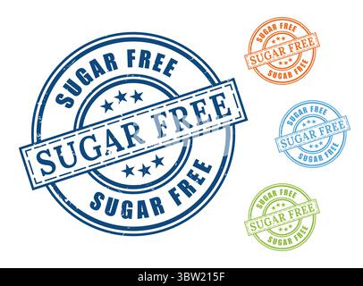 A Sugar Free Certified Stamp Collection, Grunge Style Healthy Choice Icons Stock Vector