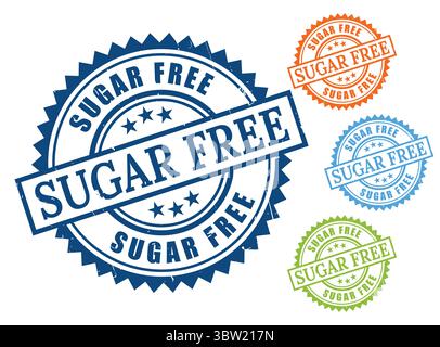 A Sugar Free Approved Stamp Bundle, Grunge Style No Sugar Food Labels Stock Vector