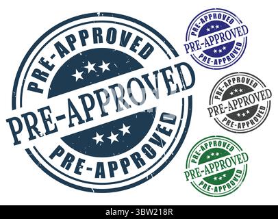 A Pre-Approved Stamp Vector Set, Grunge Style Verified Label Collection Stock Vector