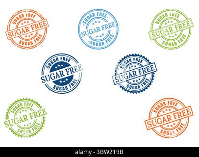 A Diverse Sugar Free Grunge Rubber Stamp Collection, Healthy Food Vector Set Stock Vector